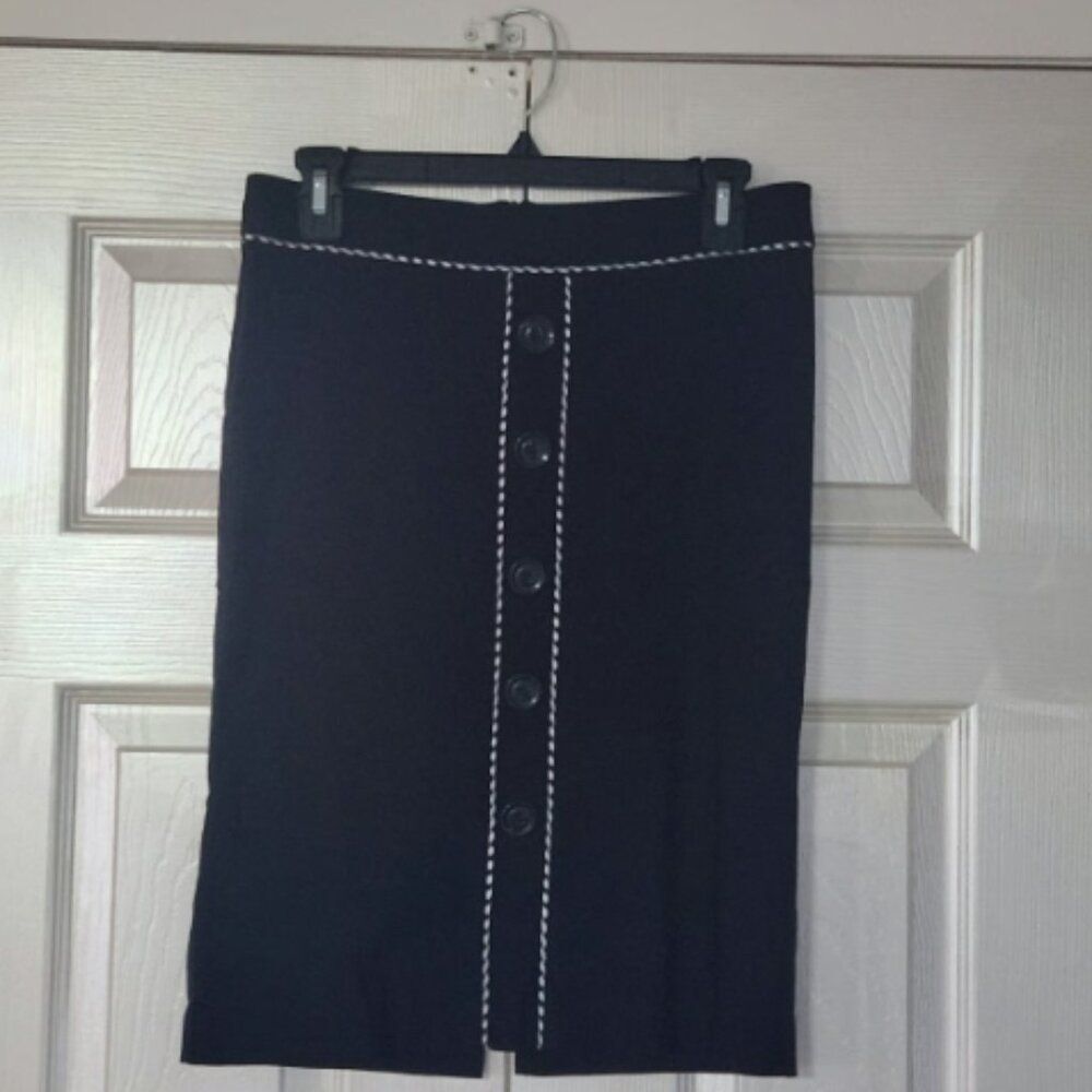 Black/ White Checkered Detail Knee Length Skirt Size 7 - Picture 5 of 7